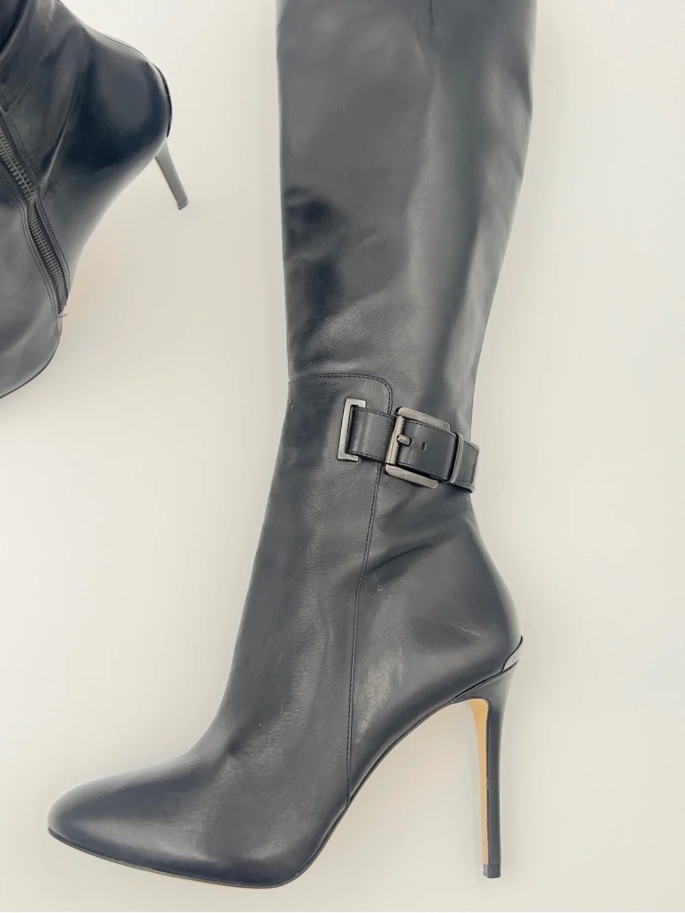 Michael Kors Black Leather‎ Over-the-Knee Stiletto Boots with Buckle